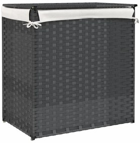 Cesto p/ roupa suja c/ 2 secções 53x35x57 cm vime PE cinzento