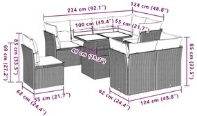 9 pcs conjunto de sofás p/ jardim c/ almofadões vime PE preto
