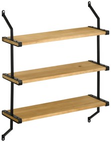 Estante de Parede de 3 Níveis Estante Flutuante de Madeira para Sala de Estar Dormitório Cozinha Sala de Jantar Carga Máxima 15kg 51x15x63,5cm Madeira