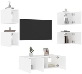 vidaXL 6pcs móveis de parede p/ TV c/ LEDs derivados de madeira branco