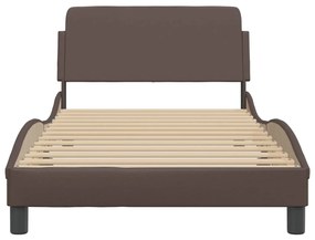 Estrutura cama c/ cabeceira 100x200cm couro artificial castanho
