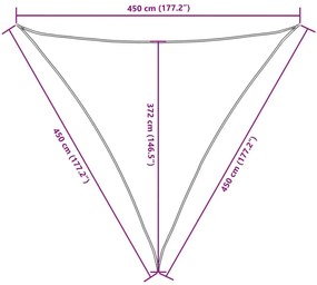Para-sol estilo vela tecido oxford triangular 4,5x4,5x4,5m bege