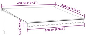 Toldo retrátil 4x3 m tecido e alumínio antracite e branco
