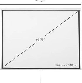 Tela de Projeção Manual 96 Polegadas Ecrã de Projeção Formato 4:3/16:9 para Interior e Exterior Cinema em Casa Escritório Pátio Branco