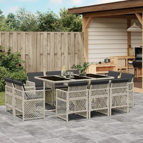 vidaXL 11 pcs conjunto jantar p/ jardim c/ almofadões vime PE cinzento
