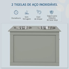 Comedouro Elevado para Cães com 2 Tigelas de Aço Inoxidável e Espaço de Armazenamento Oculto 60x30x41 cm Cinzento