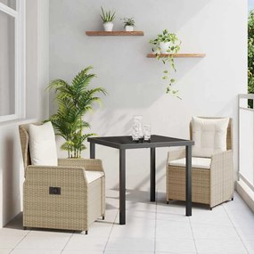 vidaXL Conjunto de Jantar de Jardim 3 Peças Bege em Rattan Sintético