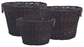 vidaXL Conjunto de cestos lenha empilháveis 3 pcs salgueiro castanho