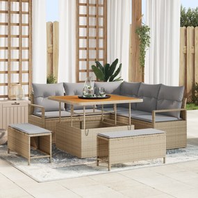 vidaXL Conjunto de Sofás de Jardim de 8 Peças com Almofadas Bege Rattan Sintético Acácia