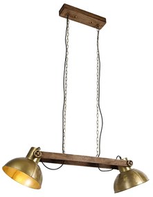 Candeeiro suspenso industrial ouro madeira 2-luzes- MANGOES Industrial