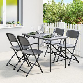Conjunto de Mesa e Cadeiras de Jardim com Mesa Dobrável Ajustável de 55 a 74 cm e 4 Cadeiras Dobráveis para Terraço Cinzento