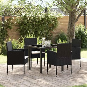 vidaXL Conjunto de Jantar de Jardim com 5 Peças e Almofadas Preto Rattan Poliéster