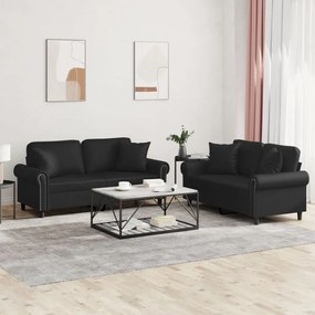 3202160 vidaXL 2 pcs conjunto de sofás couro artificial preto