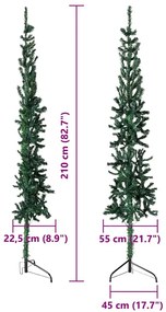 Meia árvore de Natal fina com suporte 210 cm verde