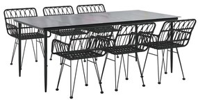7 pcs conjunto de jantar para jardim vime PE preto