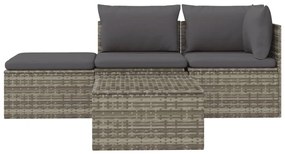 4 pcs conjunto lounge de jardim c/ almofadões vime PE cinzento
