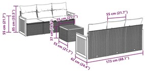 7 pcs conjunto sofás p/ jardim c/ almofadões vime PE cinzento