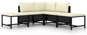 vidaXL 5 pcs conjunto sofás de jardim com almofadões vime PE preto