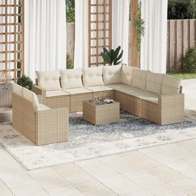 vidaXL 10 pcs conjunto de sofás p/ jardim com almofadões vime PE bege