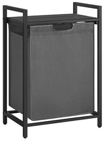 VASAGLE Cesto de roupa suja, Cesto de roupa suja, Saco de roupa removível e extraível, Prateleira, Estrutura de metal, 65L, 50 x 33 x 72 cm, Preto e Cinza BLH101G01