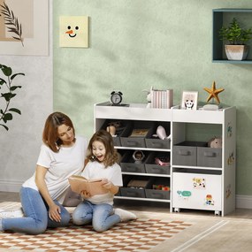 Organizador de Brinquedos para Crianças com 11 Cestas Amovíveis Compartimentos e Autocolantes 105x30x80 cm Branco e Cinza