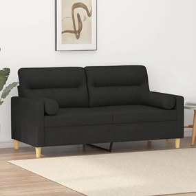 vidaXL Sofá de 2 lugares c/ almofadas e almofadões 140 cm tecido preto