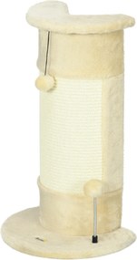PawHut Arranhador com brinquedo, incl. 2 bolas. Pelúcia macia, 34 cm x 25,5 cm x 58 cm, Creme branco | Aosom Portugal
