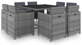 9 pcs conjunto jantar exterior c/ almofadões vime PE antracite