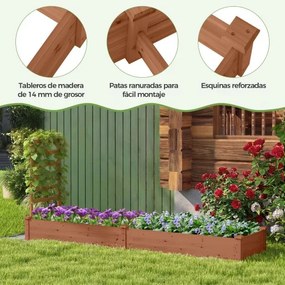 Floreira com e 1 treliça lateral de madeira para jardim 235 x 63 x 102 cm ideal para vegetais, ervas e flores, cor café