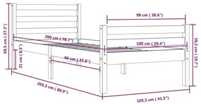 Estrutura de cama 100x200 cm madeira maciça branco