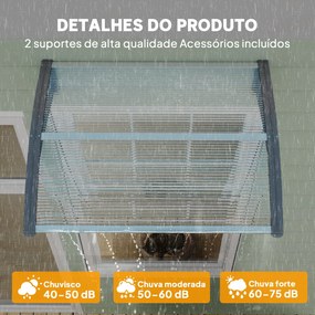 Marquise para Portas e Janelas 100x75 cm Toldo de Proteção contra Sol e Chuva com Cobertura de Policarbonato e Barra de Alumínio Transparente