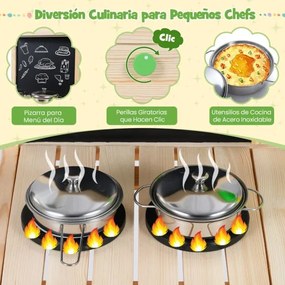 Cozinha infantil de madeira com lousa, fogão, torneira, pia e acessórios para crianças a partir dos 3 anos Natural