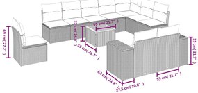 11 pcs conjunto sofás de jardim c/ almofadões vime PE bege
