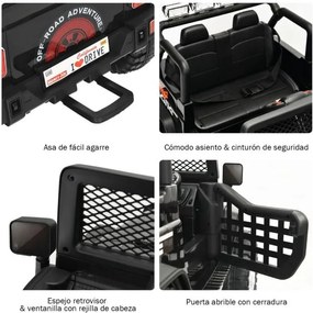 Carro elétrico 12V para crianças com controlo remoto, 3 velocidades, suspensão, música e buzina, para 3 a 7 anos, Preto