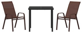 Conjunto de Jantar de Jardim vidaXL 3 Peças Castanho Textilene e Aço