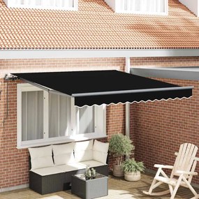 vidaXL Toldo Retrátil Manual Preto 350 x 250 cm Poliéster e Aço