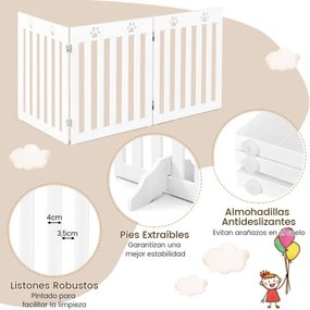 Barreira de segurança dobrável de 3 painéis para cães e animais de estimação com 2 pernas amovíveis Proteção do parque para escadas de quartos Branco