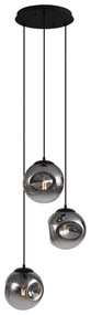 Candeeiro Pendente Art Deco Preto com Vidro Fumê 3 Luzes - Douglass