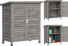 Outsunny Armário de Armazenamento de Madeira para Jardim com 2 Prateleiras Interiores 2 Portas e Teto Inclinado 87x46,5x96,5cm Cinza | Aosom Portugal