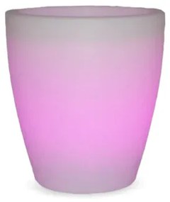 VASO REDONDO VIOLETA 40 CM COM LUZ LED RGB SOLAR + BATERIA RECARREGÁVEL HOTEL, CASA, JARDIM, RESTAURANTE, BAR