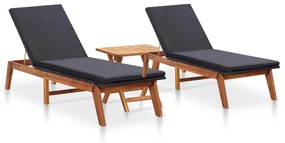 vidaXL Espreguiçadeiras com mesa 2 pcs vime e madeira de acácia maciça