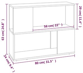 Estante/divisória 80x24x63 cm cinzento sonoma