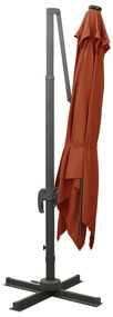 Guarda-sol jardim cantilever c/ poste/luzes LED 300cm terracota