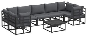 vidaXL Conjunto de Sofá de Jardim com almofada 8 pcs Preto Alumínio