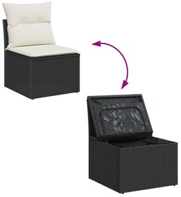 Conjunto de Sofá de Jardim de 6 Peças com Almofadas Preto Rattan Polié