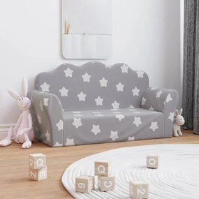 341863 vidaXL Sofá infantil de 2 lugares c/ estrelas pelúcia cinzento-claro