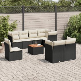 vidaXL 9 pcs conjunto de sofás p/ jardim c/ almofadões vime PE preto