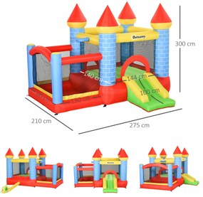 Castelo inflável infantil com escorrega cama de salto insuflador e bolsa de transporte para interior e exterior 300x275x210 cm Multicolor