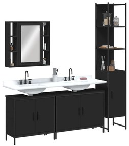vidaXL 4 pcs conjunto móveis casa de banho derivados de madeira preto