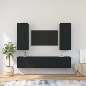 vidaXL Conjunto móveis de TV 4 pcs madeira processada preto